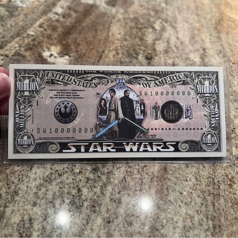 Star Wars Collectible Million Dollar Bill in a protective sleeve